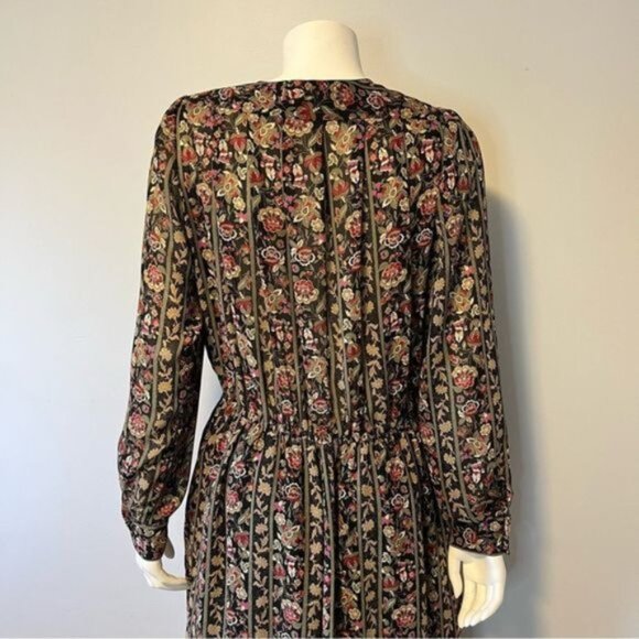 Vintage Floral Midi dress flowy long sleeves earthy tone floral medium size - Picture 3 of 9